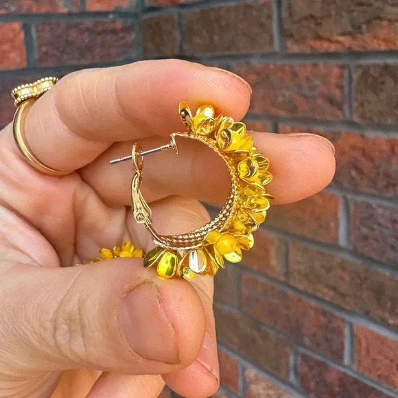 Blossom Floral Hoop Earrings in Yellow - Picture 4 of 10